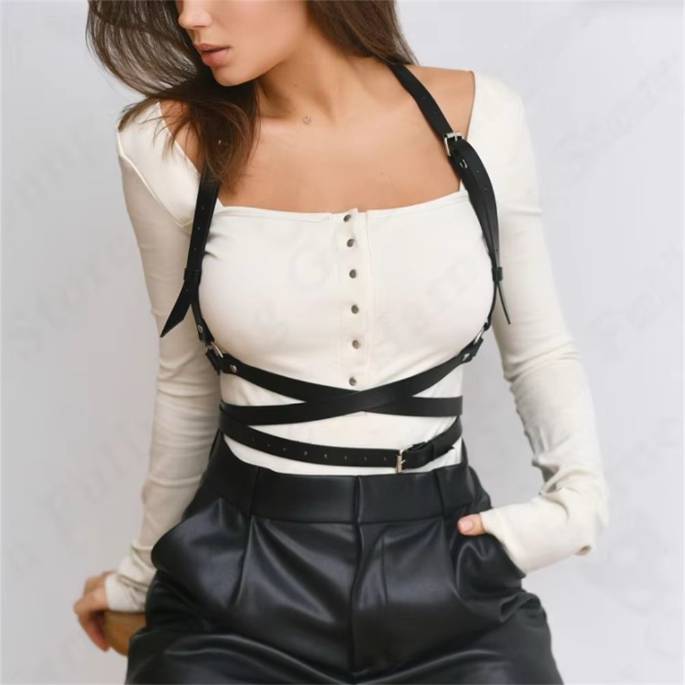 NWT Faux Leather Wrap Harness Bondage Top | One Size
